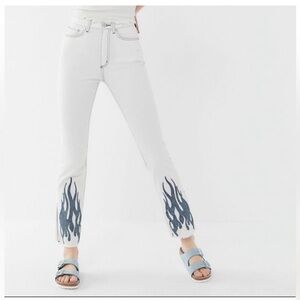 Urban Outfitters White Jeans with Blue Flame Accents